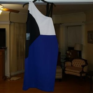 Color block one-shoulder Eloquii scuba dress